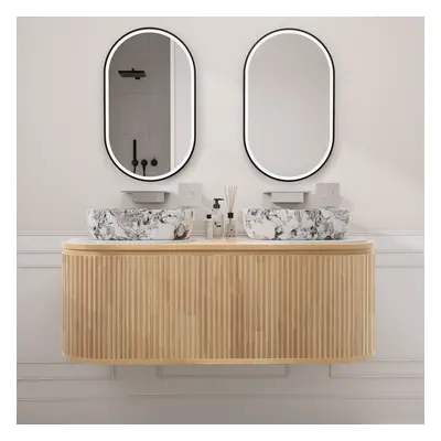 1500mm Freestanding Bathroom Vanity Set with Double Cultured Marble basin Natural