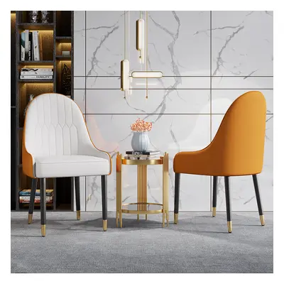 Darg Modern PU Leather 8-Pieces Dining Chairs in White & Orange with Metal Legs