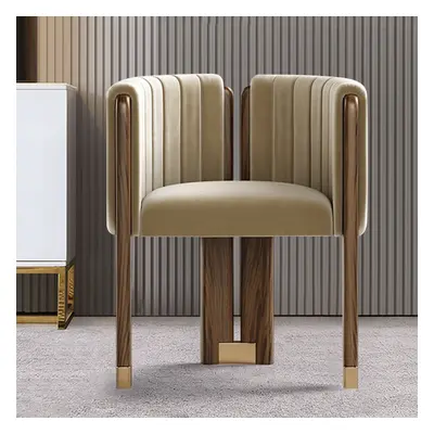 Homary Modern Wood Accent Chair Camel Velvet Upholstered Arm Chair Set of 2