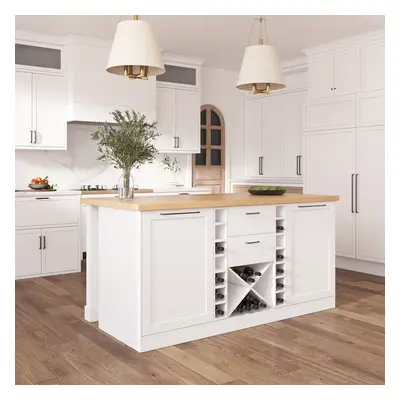 59.1'' Kitchen lsland with Wine Storage White Modern Large Kitchen Cabinet