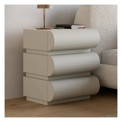 Modern Light Grey Leather Smart Nightstand with Wireless Charger 3 Drawers Bedside Table with US