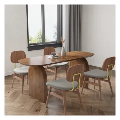 Oval Dining Table & Mid-Century Walnut 4 Dining Room Chairs Set Upholstered Solid Wood Top