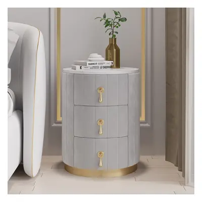 Sintered Stone Top 3-Drawer Round Velvet Nightstand Set of 2