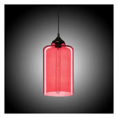 Modern Minimalist Glass 1-Light Cylinder Shape Pendant Light in Red Colour