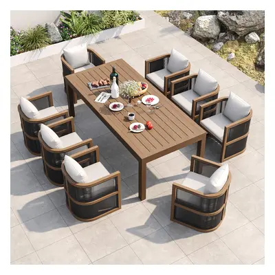 9 PCS Extendable Dining Table Outdoor Dining Set Modern Yard & Patio Furniture for 6 Person in N