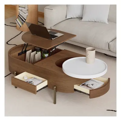 Modern Oval Coffee Table With Height-adjustable Lift Top And Storage Space