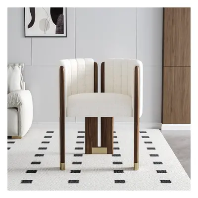 Modern Wood Accent Chair White Boucle Upholstered Arm Chair Set of 4