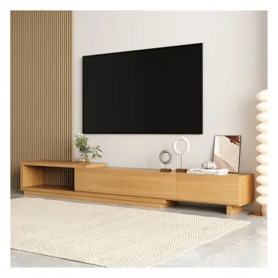 Homary Quoint 100.4" Modern TV Stand Retracted & Extendable 3-Drawer Media Console Natural