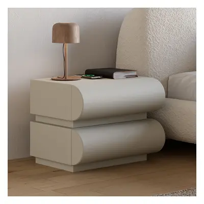 Modern Light Grey Leather Smart Nightstand with Wireless Charger 2 Drawers Bedside Table with US