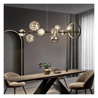 Modern 10-Light Black Kitchen Island Light with Glass Globe Shade Ceiling Pendant Lights