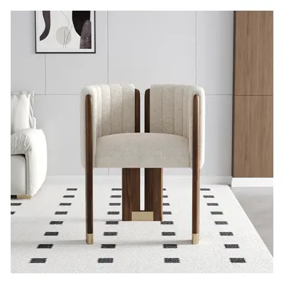 Modern Wood Accent Chair White Microfiber Leather Upholstered Arm Chair Set of 4