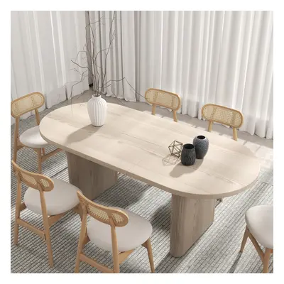 Japandi 1600mm-2000mm Oval Extendable Whitewash Dining Table & 6 Dining Chair Set