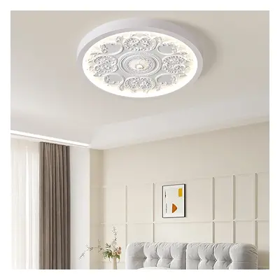 French Elegant White Resin 3D Carved LED 3 Modes Dimmable Flush Ceiling light