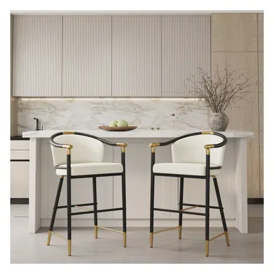 Craines Series Modern Velvet Counter Stools with Upholstery Beige