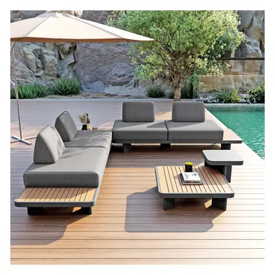 5 PCS L Shaped Outdoor Sectional Sofa Set Mordern Yard & Patio Furniture for 4-6 Person in Gray 