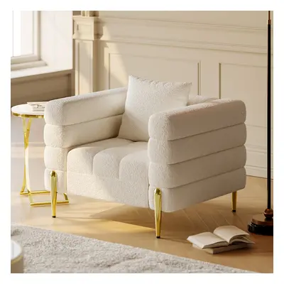 White Boucle Accent Chair Modern Modular Arm Chair