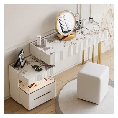 Modern Makeup Vanity Set Dressing Table with Charging Station & Light & Bluetooth Speakers