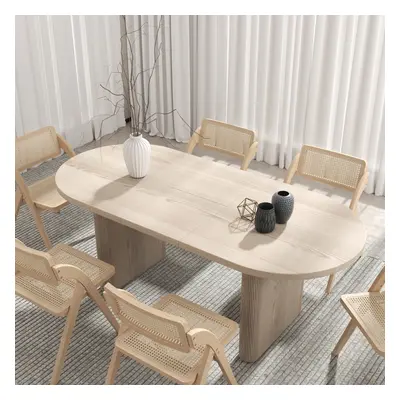 Dining Table Set 63"-79" Oval Extendable Whitewash Dining Table & 6 Solid Wood Dining Chairs