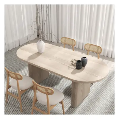 Japandi 1600mm-2000mm Oval Extendable Whitewash Dining Table & 4 Dining Chair Set