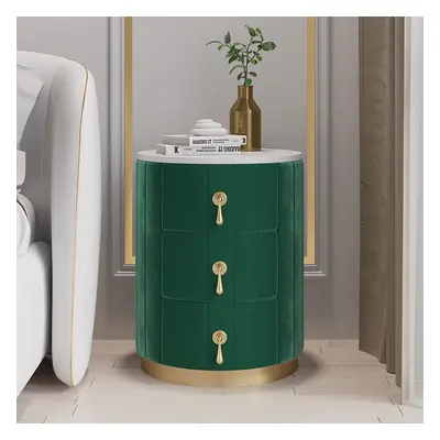 Sintered Stone Top 3-Drawer Round Velvet Nightstand Set of 2