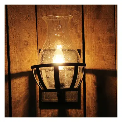 Rustic Glass Single Candelabra Wall Lamp with Metal Backplate