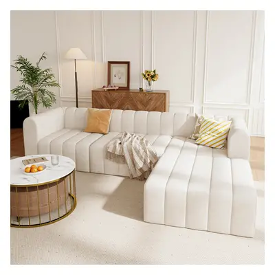 3020mm Modern Off White Velvet Modular Pit Sectional Sofa Set Convertible 4-Piece Upholstered