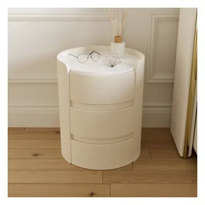 Modern bedside table with 3-drawers and 40 cm wide bedside cabinet in white, marble and leather 