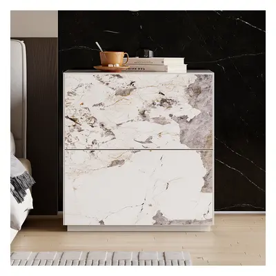 Modern 600mmW Sintered Stone Nightstand 2 Drawer Bedside Table