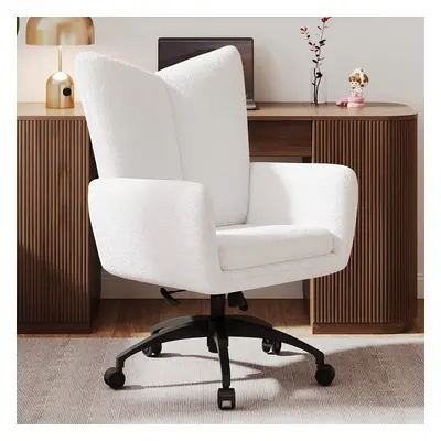 Ajustable High Back Office Chair Boucle Comfy Office Chair in White