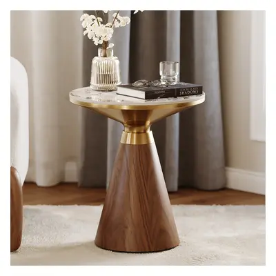 Round Walnut End Table with Sintered Stone Top