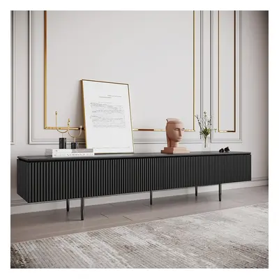 Modern 2000mm TV Stand with Drawers Line Media Console with Black Metal Legs