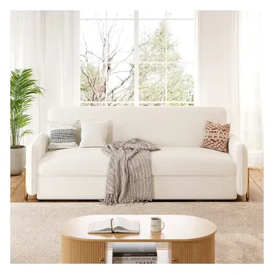 1360mm Full Sleeper Sofa White Boucle Upholstered Convertible Sofa