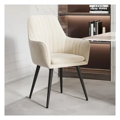 Modern Dining Chair Beige Velvet Upholstered Dining Chairs With Arms (Set of 2)