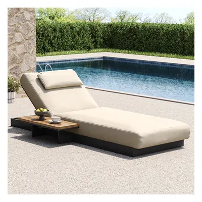 Wood Outdoor Lounger Daybed Modern Yard & Patio Furniture in Beige Cushion & Pillow Included (20