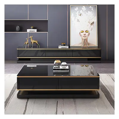 Gapn 78.7" Black TV Media Console with 3 Drawers & Rectangular Modern Coffee Table Set