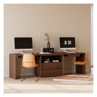 2-Person Double Computer Desk Modern White Retangular Office Desk with 4 Drawers & 1 Cabinet (24