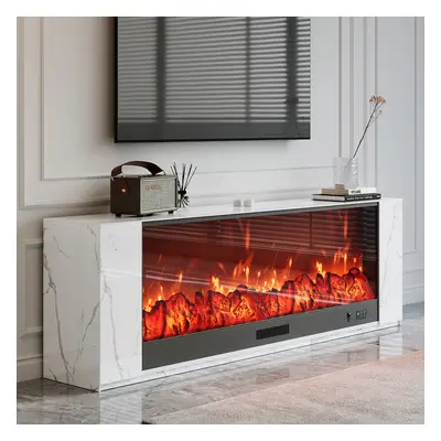 1800mm Modern White Sintered Stone Electric Fireplace TV Stand with Remote Control Temperature A