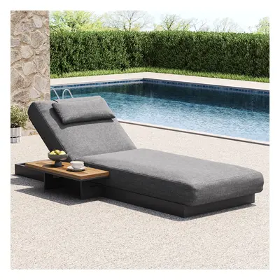 Wood Outdoor Lounger Daybed Modern Yard & Patio Furniture in Gray Cushion & Pillow Included (78.