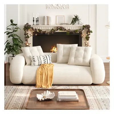 King Size White Velvet Upholstered Sleeper Sofa 3-Seater Modern 2060mm Convertible Futon Sofa Be