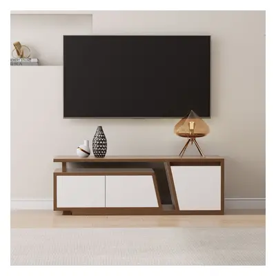 Storage Modern White & Walnut Wood TV Stand Extendable 1200mm-1800mm Floor-standing TV Unit with