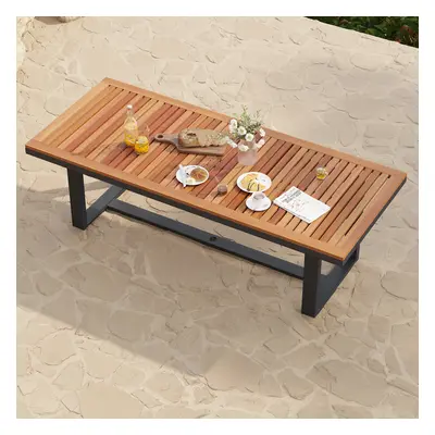 Rectangle Acacia Wood & Aluminum Outdoor Patio Dining Table Modern Yard & Patio Furniture for 6 