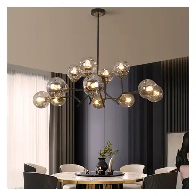 Modern Linear 12-Light Kitchen Island Light Black Chandelier with Globe Glass Shade Pendant Ligh