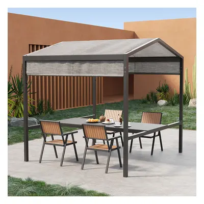 Outdoor Patio Adjustable Height Aluminum Dining Table with Canopy Convert to Bar Table