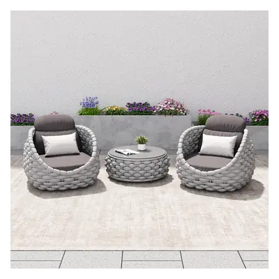 3 PCS Woven Rope Outdoor Sectional Sofa Set Mordern Yard & Patio Furniture for 2 Person in Gray 