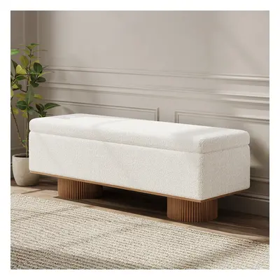 Storage Entryway Bench Boucle & Wood Entryway Furniture in White