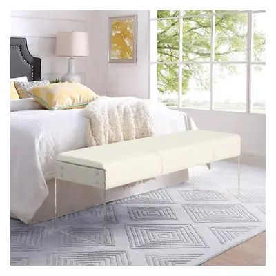 Modern Bedroom Boucle Tufted Long Bench with Acrylic Base for Entryway