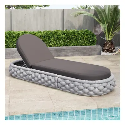 Woven Rattan Outdoor Lounger Daybed Modern Yard & Patio Furniture in Gray Cushion Included (2100