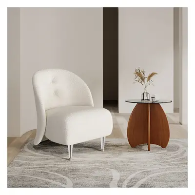 Modern White Boucle Accent Chair with Acrylic and Stainless Steel Legs for Living Room