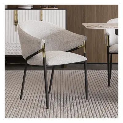 Set of 2 Modern Dining Chairs Chenille Upholstery White & Gray