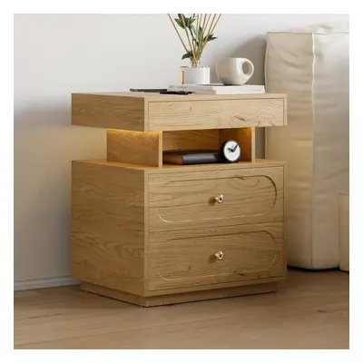 Modern Smart Nightstand with Light 2 Drawer Bedside Table with Charging Station